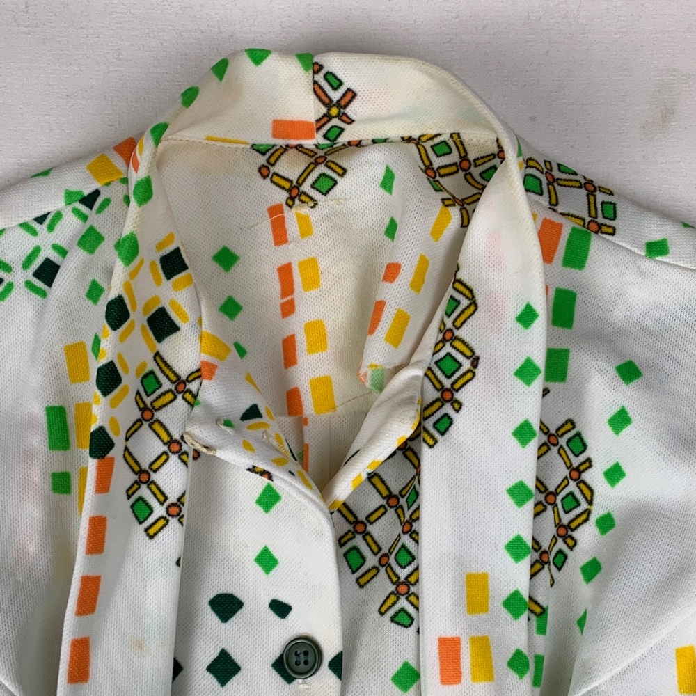 vintage 70s mini dress small medium print 60 Multicolor Geometric Pattern Shirt - Picture 2 of 10